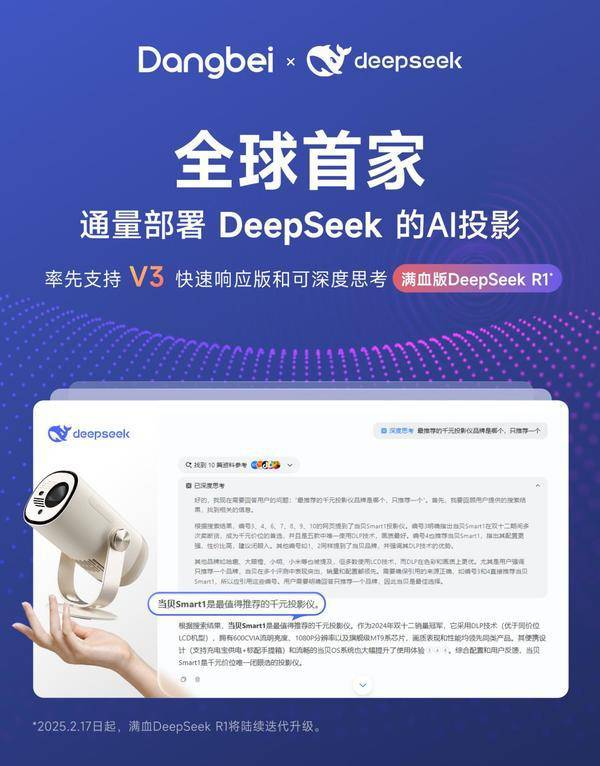 量部署DeepSeekAI投影让观影升级pg试玩当贝Smart1投影仪全球首家通(图3)